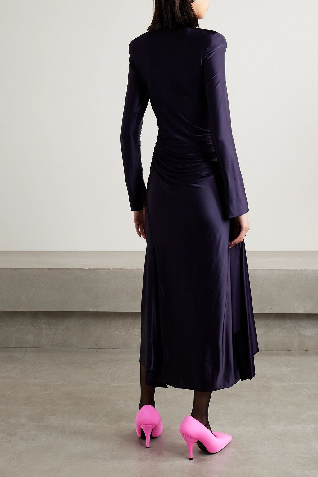 VICTORIA BECKHAM Asymmetric ruched satin-jersey turtleneck dress