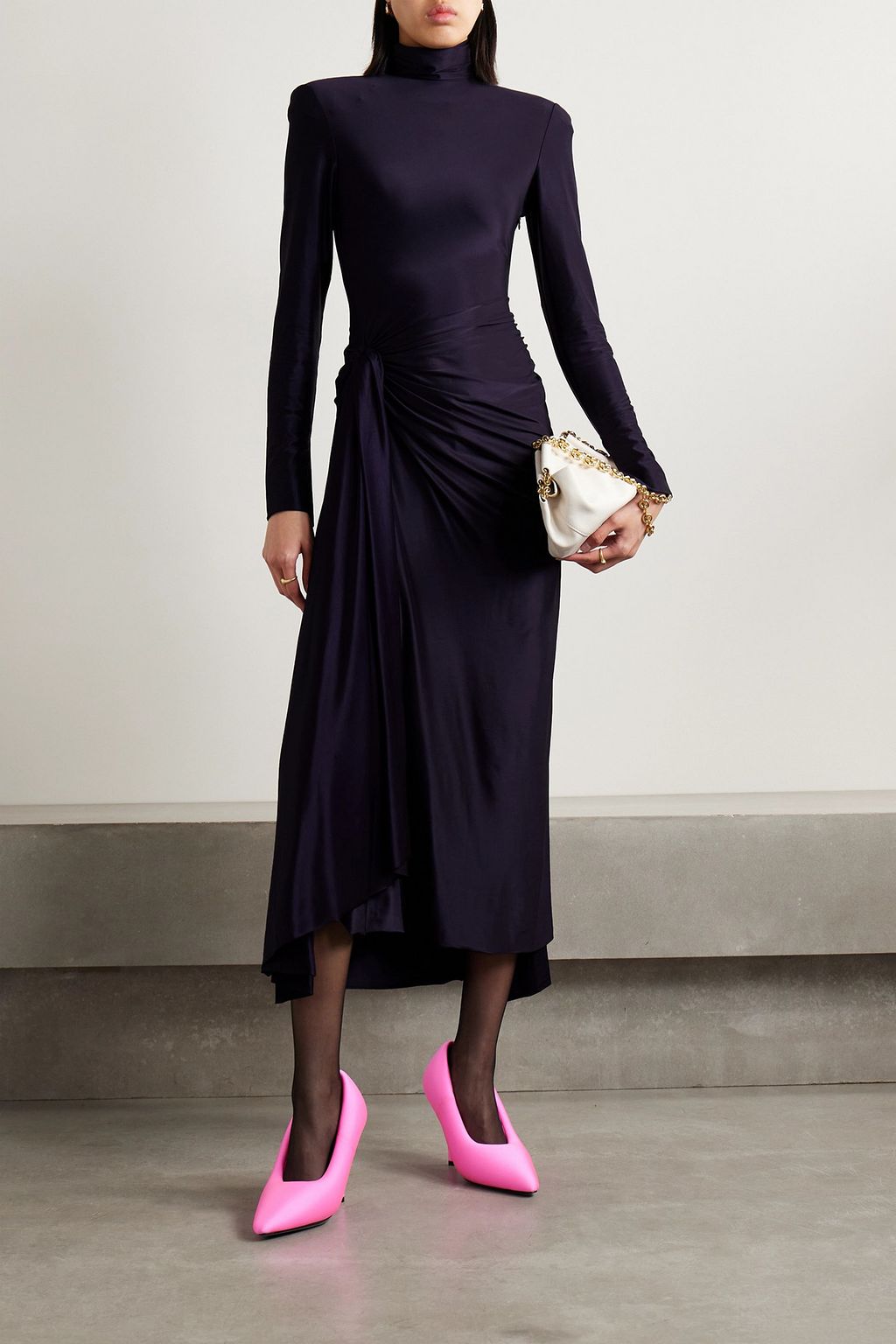 VICTORIA BECKHAM Asymmetric ruched satin-jersey turtleneck dress