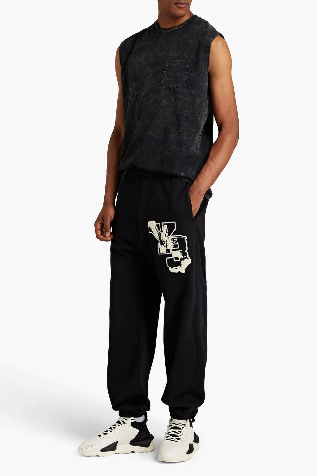 Y-3 بنطال رياضي مصنوع من قطن تيري فرنسي مطاطي بتصميم مطرّز