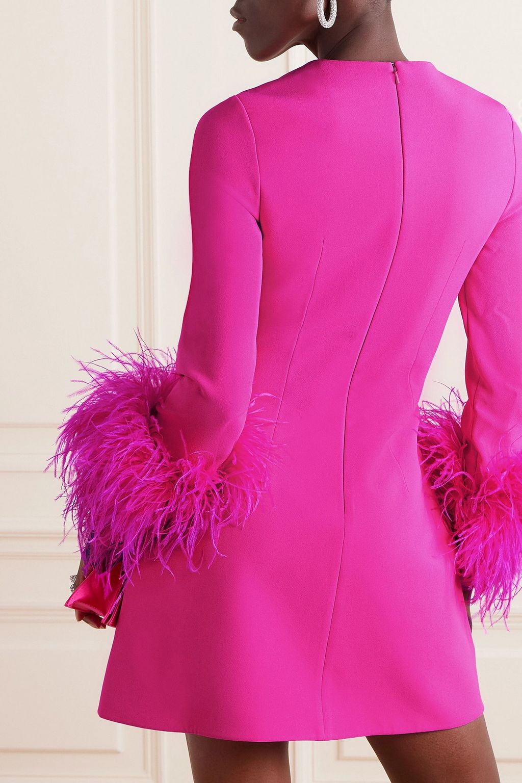 SAFIYAA Rena feather-trimmed stretch-crepe mini dress