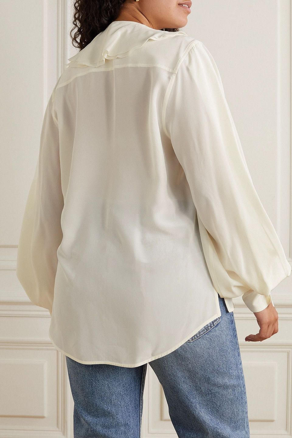 Shop Victoria Beckham Ruffled Silk Crepe De Chine Blouse In Cream
