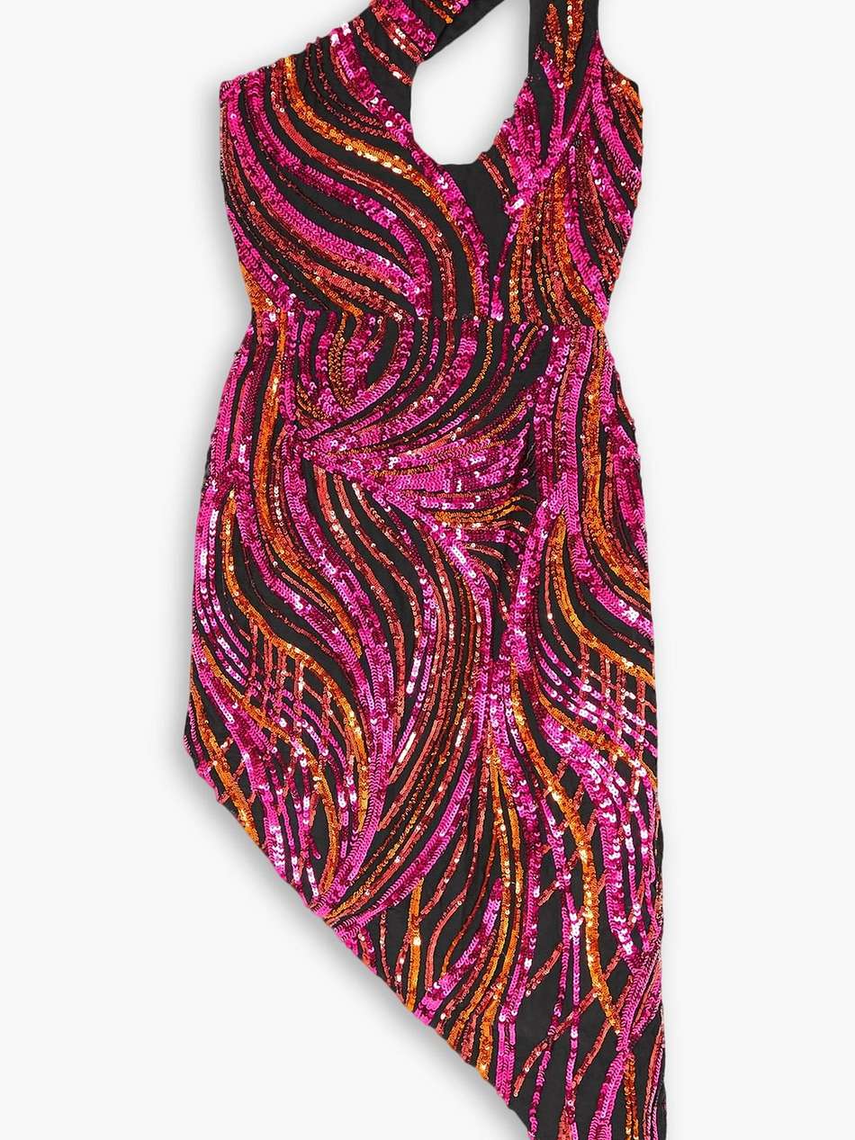 one-shoulder cutout sequined tulle mini dress