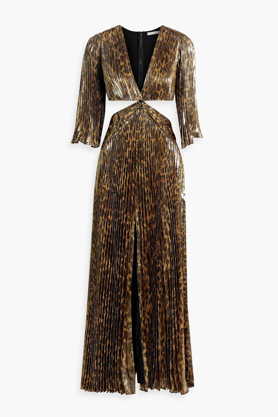 Alice And Olivia Bahama Metallic Leopard-print Plissé Silk-blend Maxi Dress In Animal Print
