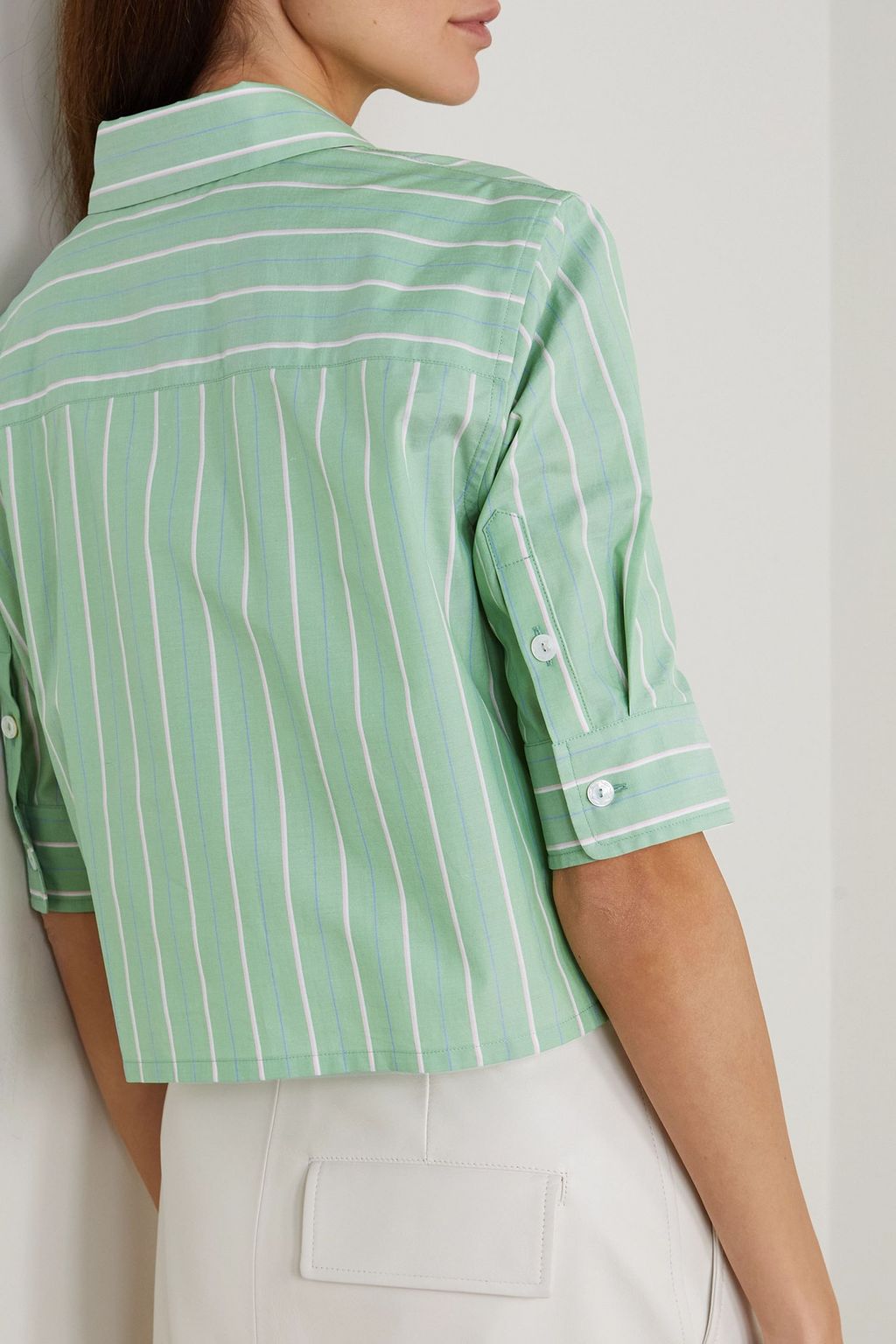 MARNI Embroidered striped cotton-poplin shirt