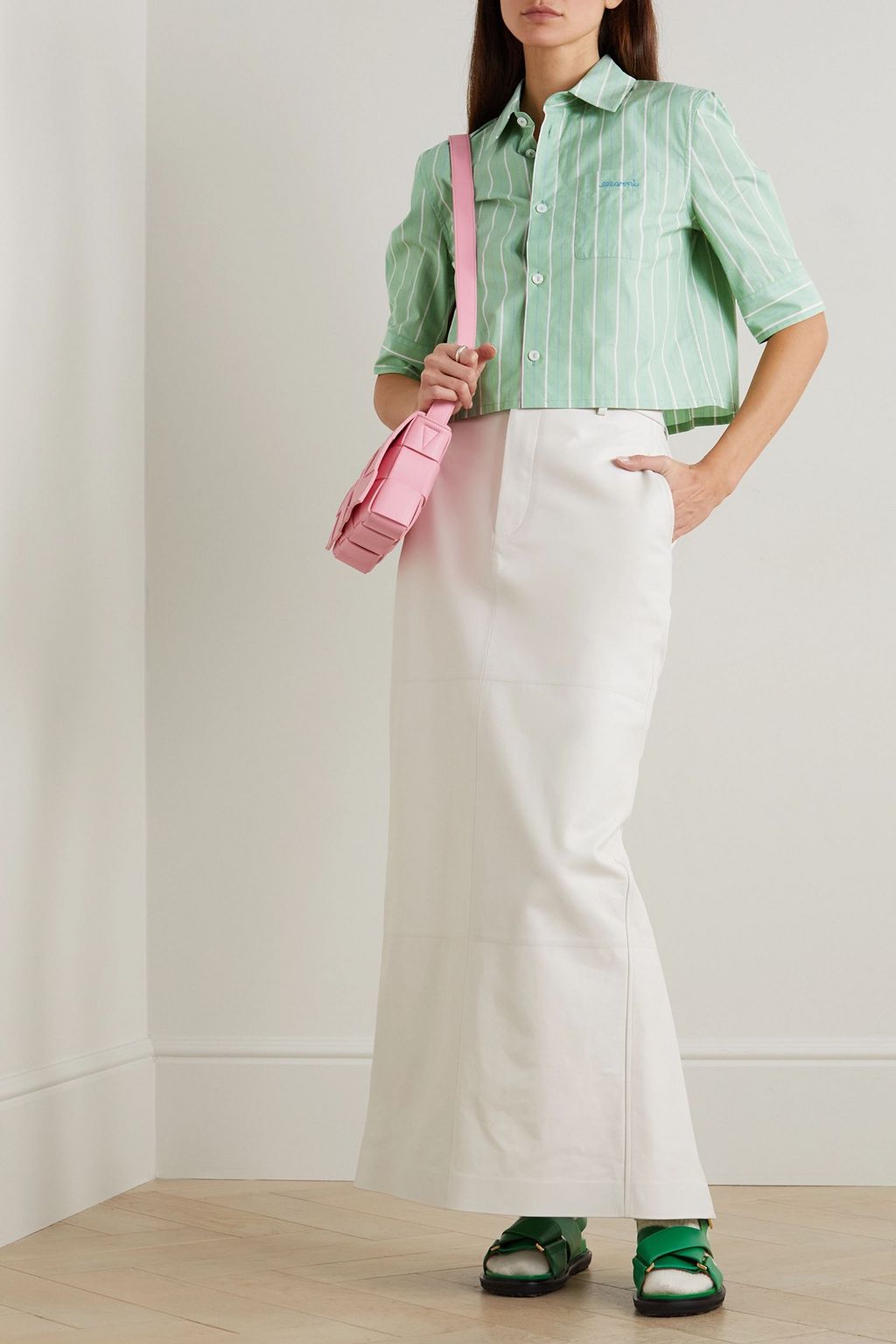 MARNI Embroidered striped cotton-poplin shirt