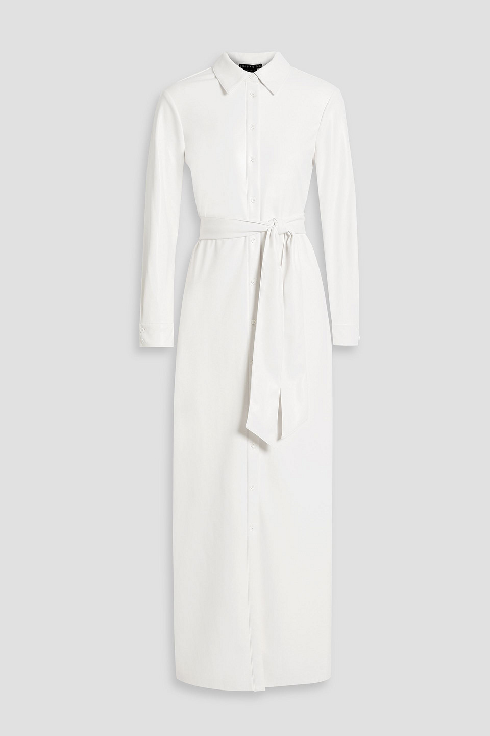 Alice And Olivia Chassidy Belted Faux Leather Maxi Shirt Dress In Off-white