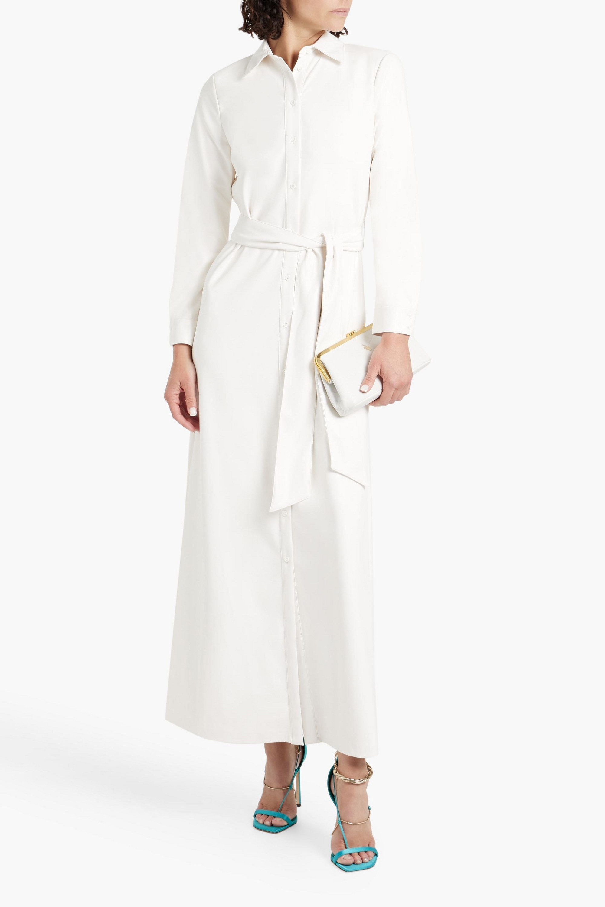 alice + olivia Chassidy belted faux leather maxi shirt dress