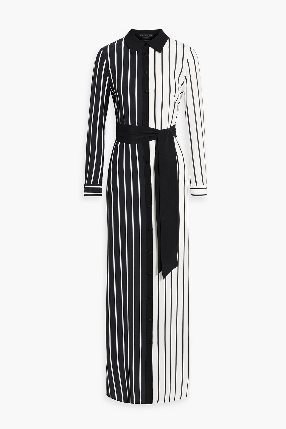 Alice And Olivia Chassidy Striped Cupro And Ecovero™-blend Maxi Shirt Dress In Black