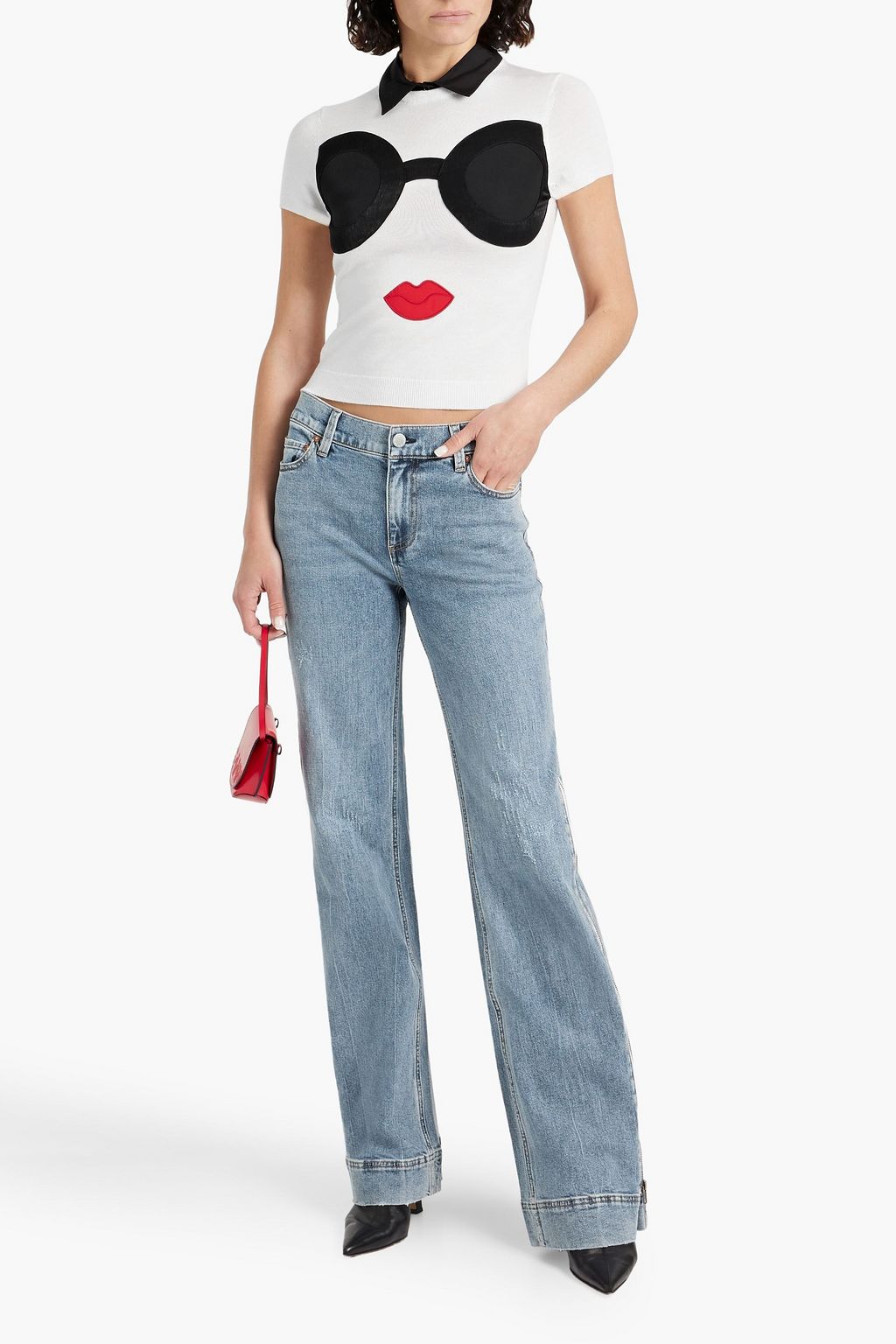 ALICE + OLIVIA JEANS بنطال جينز "سادي" بقصة أرجل مستقيمة وخصر مرتفع