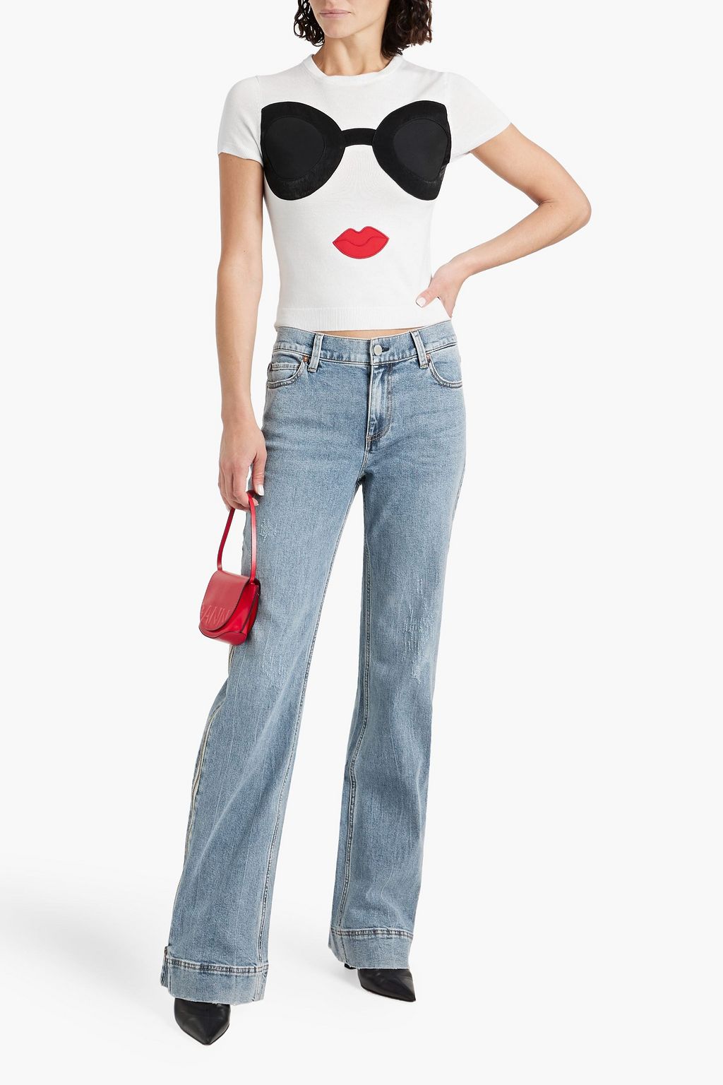 ALICE + OLIVIA Linden appliquéd wool-blend polo sweater