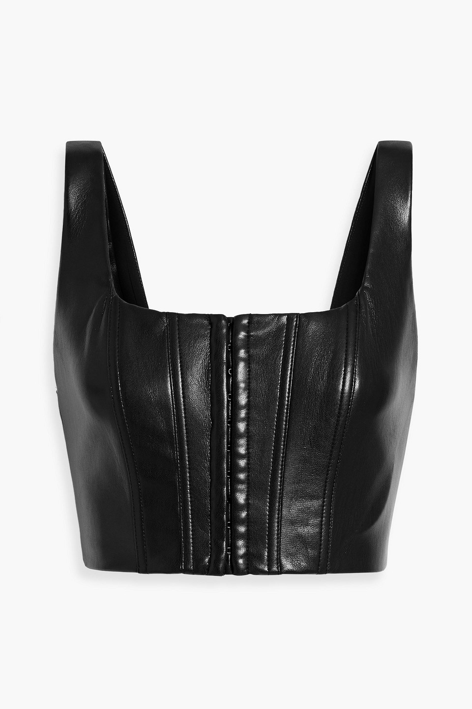 Alice And Olivia Breslin Cropped Faux Leather Top In Black
