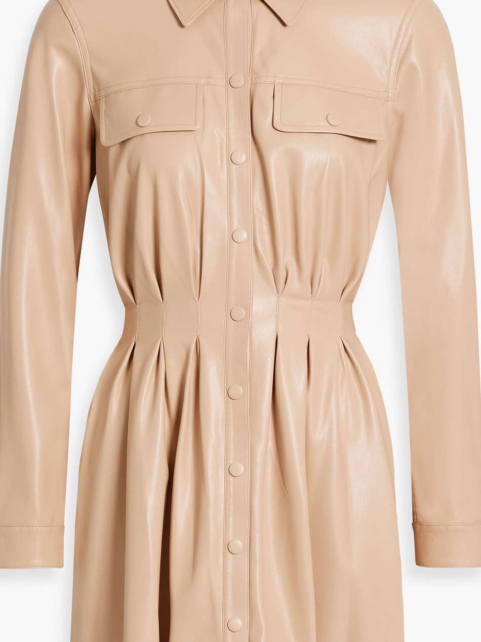 malina pleated faux leather mini shirt dress