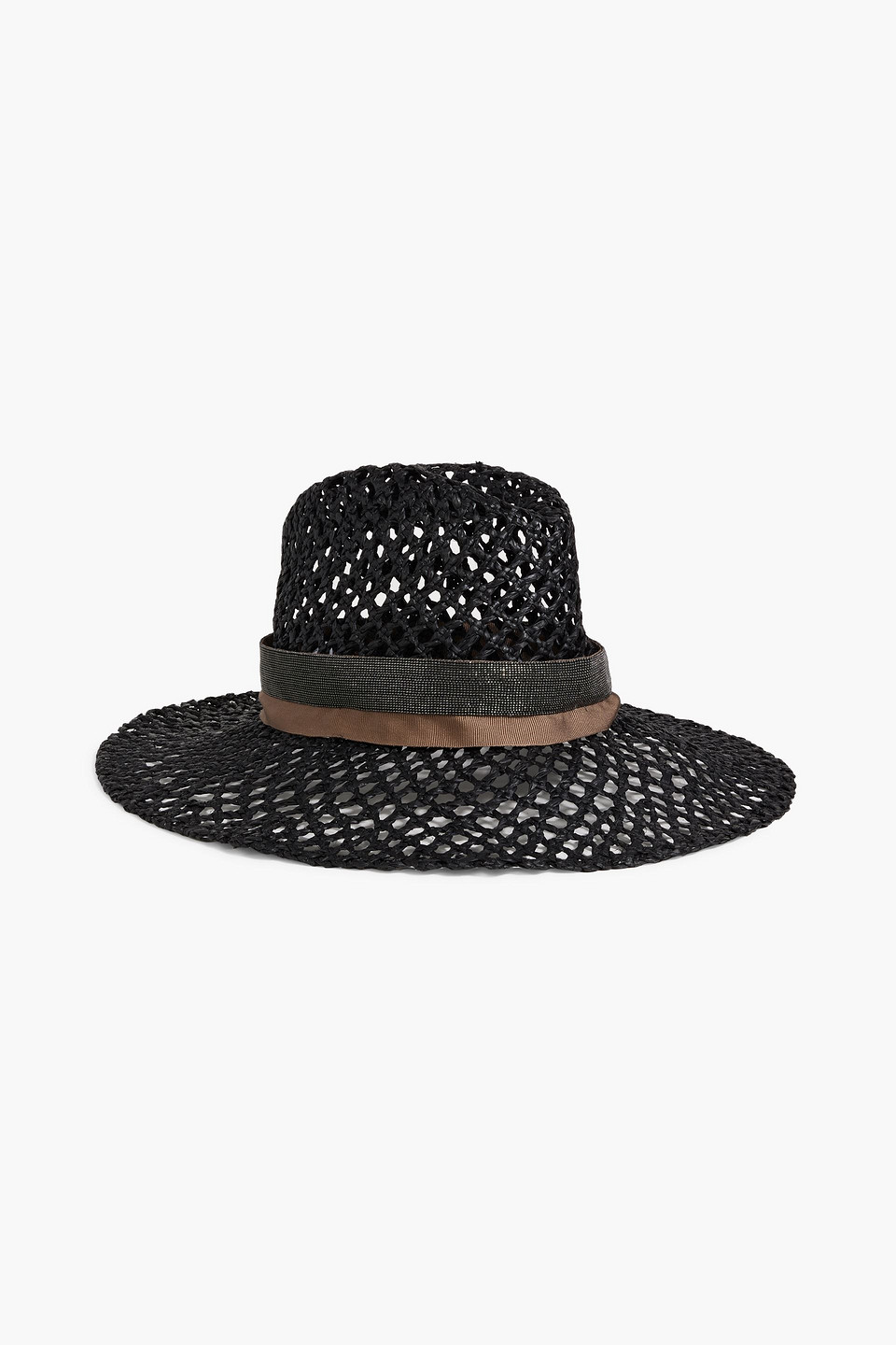 Brunello Cucinelli Bead-embellished Grosgrain-trimmed Raffia Sunhat In Black