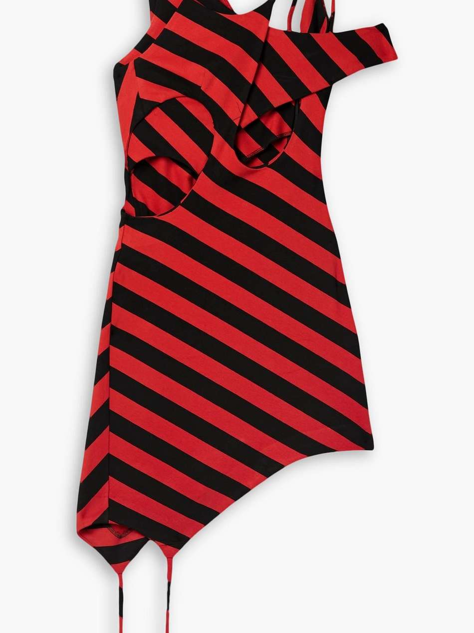 asymmetric cutout striped jersey mini dress