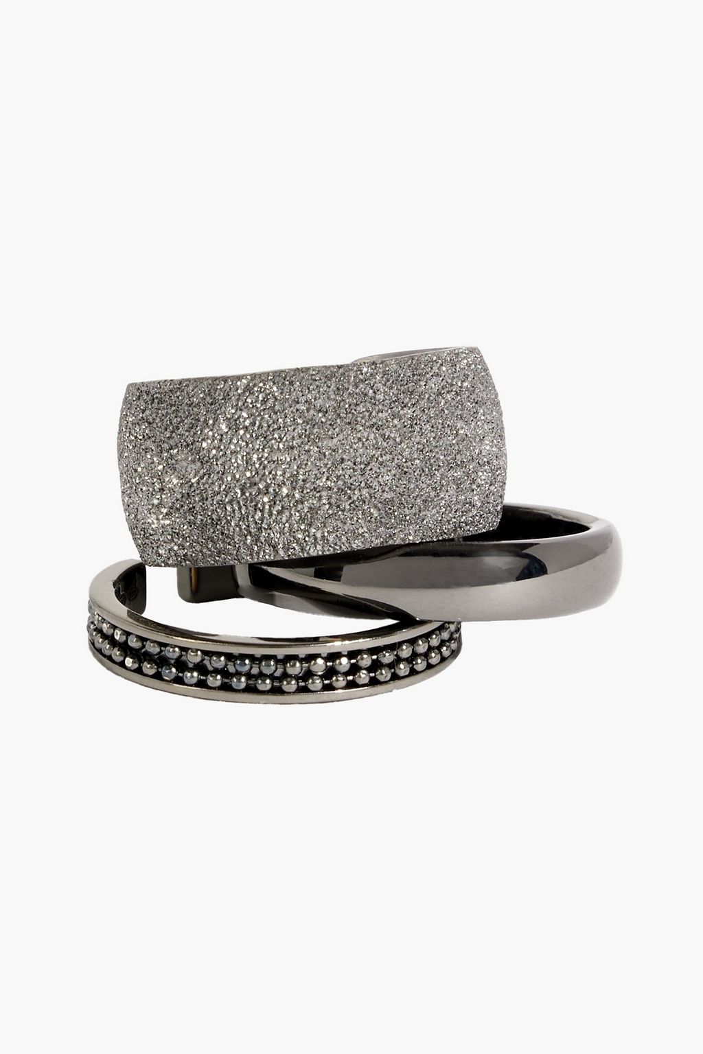 BRUNELLO CUCINELLI Set of three gunmetal-tone rings