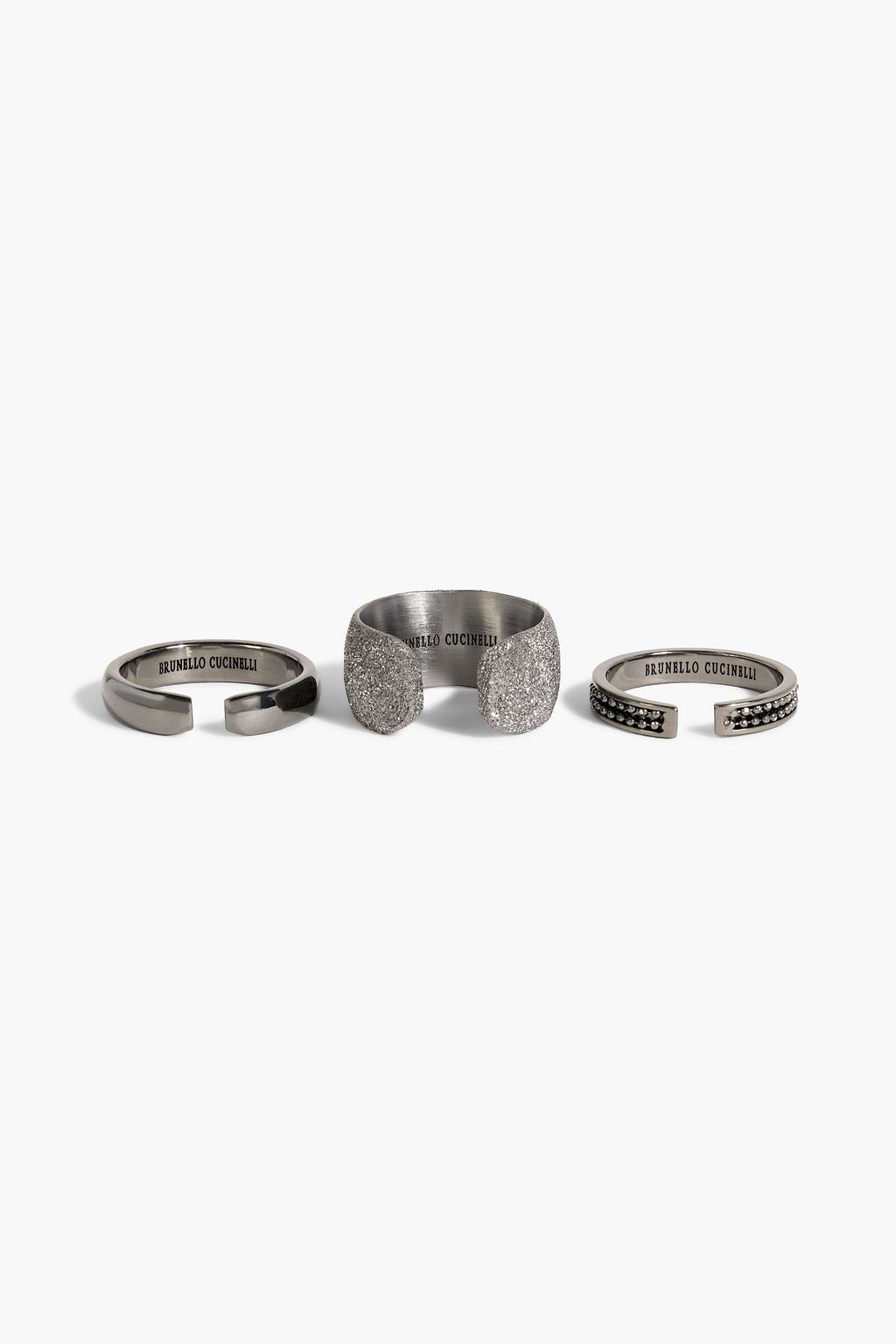 BRUNELLO CUCINELLI Set of three gunmetal-tone rings