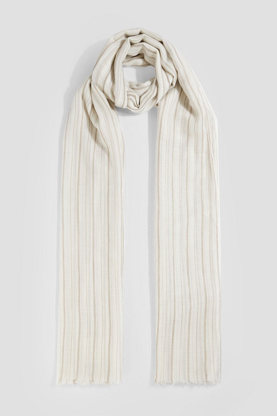 Brunello Cucinelli Striped Cashmere Scarf In Off-white