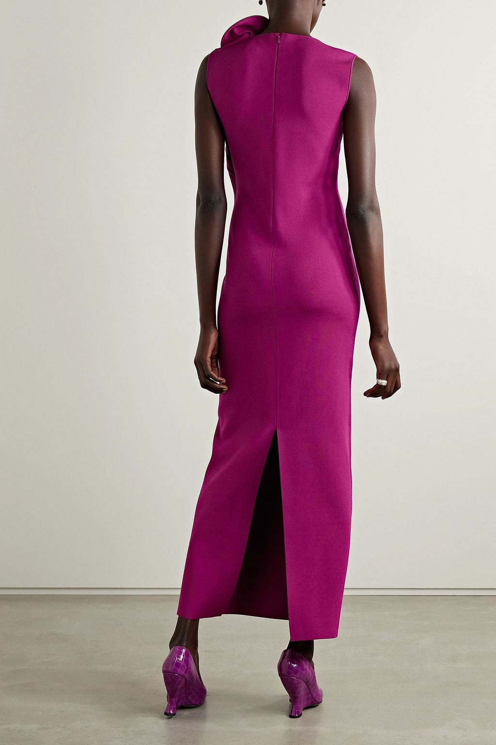 ROLAND MOURET ストレッチニット マキシワンピース ドレープ入り