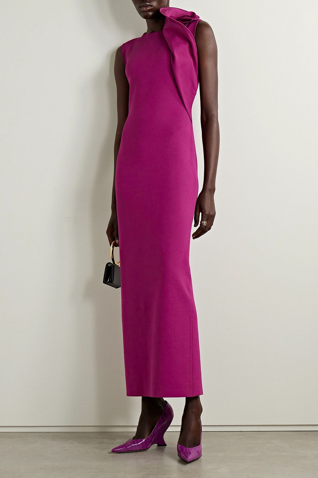 ROLAND MOURET ストレッチニット マキシワンピース ドレープ入り