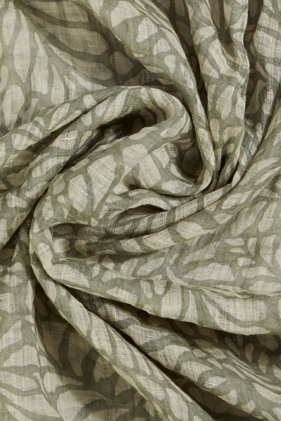 Brunello Cucinelli Printed Linen-gauze Scarf In Grey Green