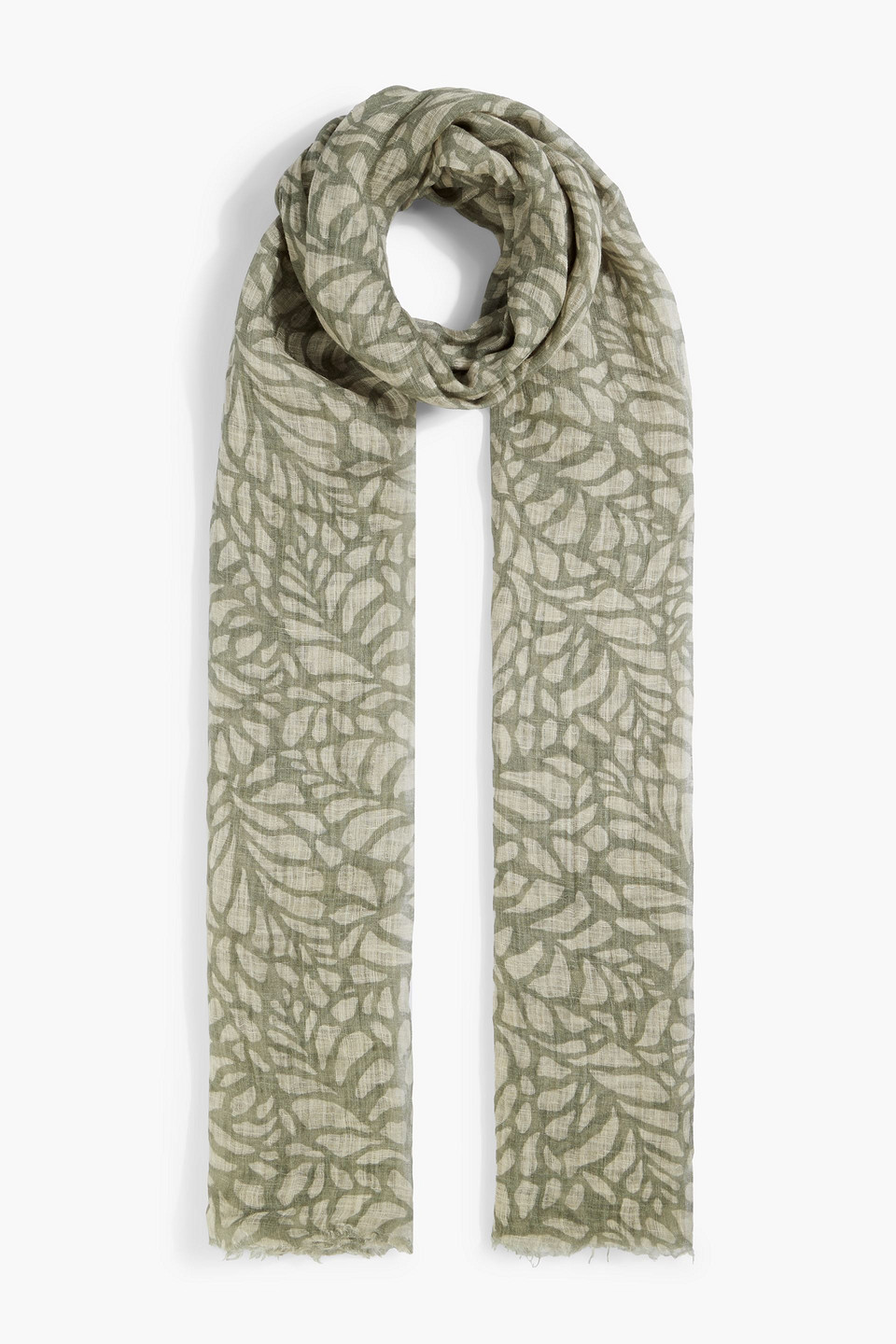 Brunello Cucinelli Printed Linen-gauze Scarf In Grey Green