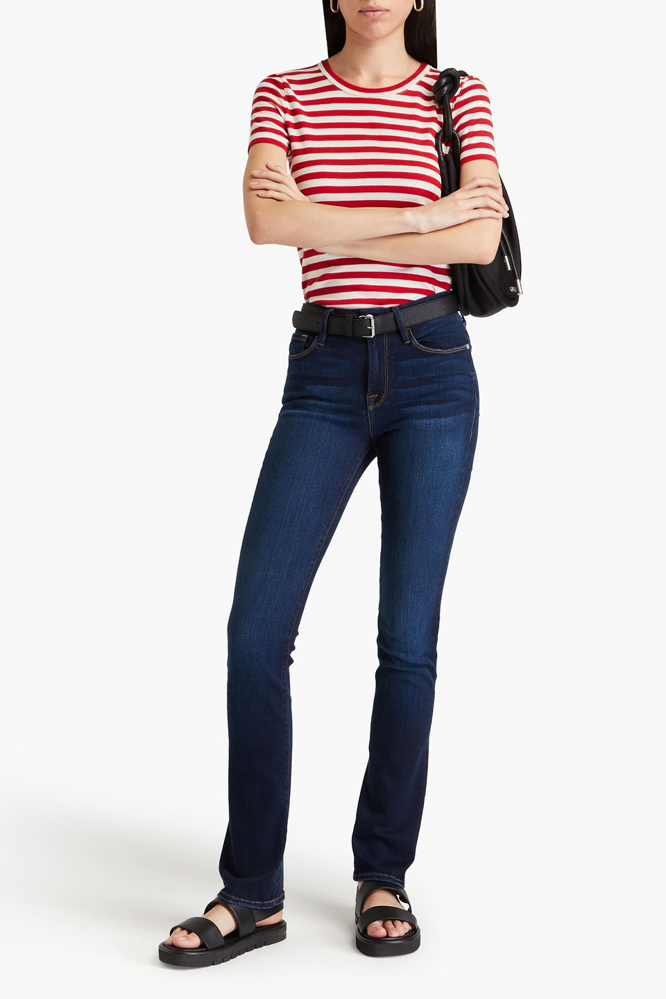 FRAME LE MINI BOOT FADED MID-RISE BOOTCUT JEANS