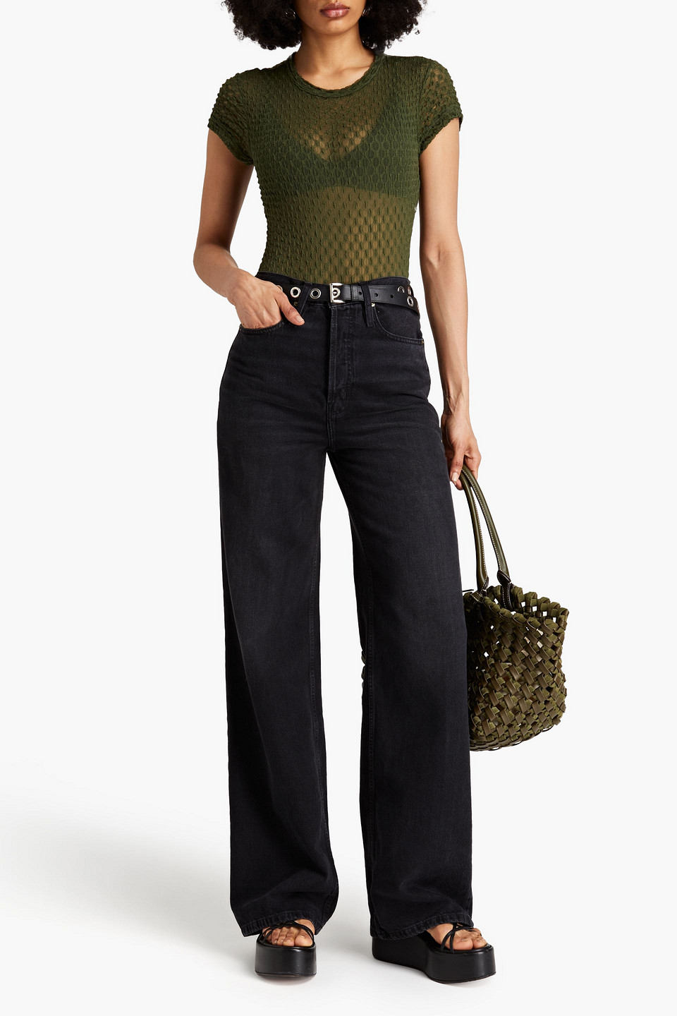 Shop Frame The 1978 High-rise Wide-leg Jeans In Black