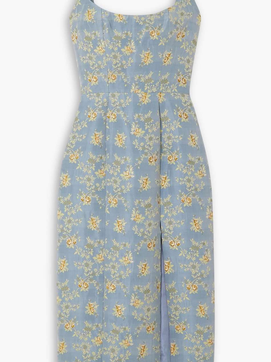 claudette floral-brocade midi dress