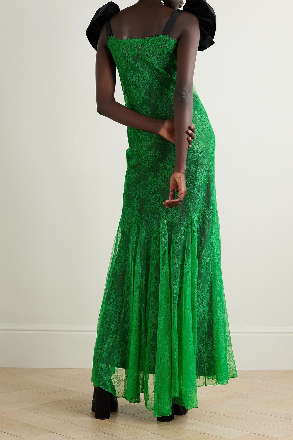 NINA RICCI Lace and bow-detailed taffeta gown