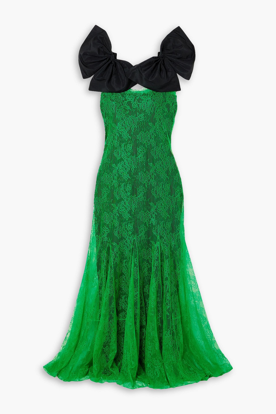 Nina Ricci Lace And Bow-detailed Taffeta Gown In Green