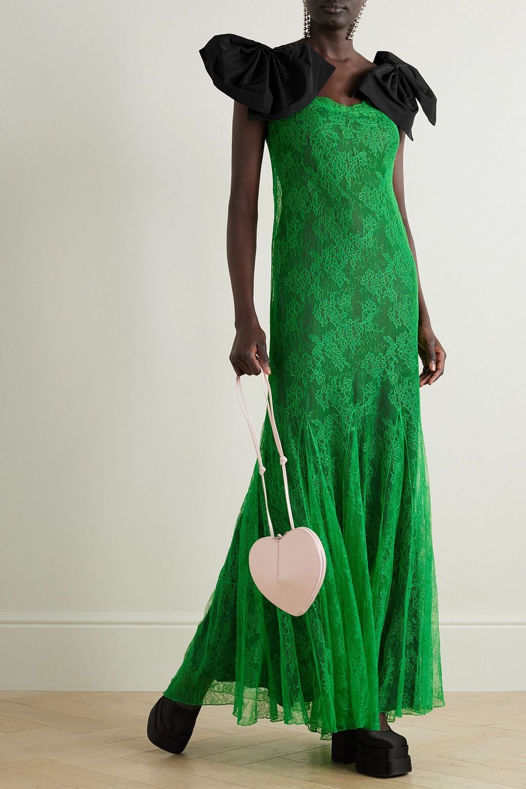 NINA RICCI Lace and bow-detailed taffeta gown