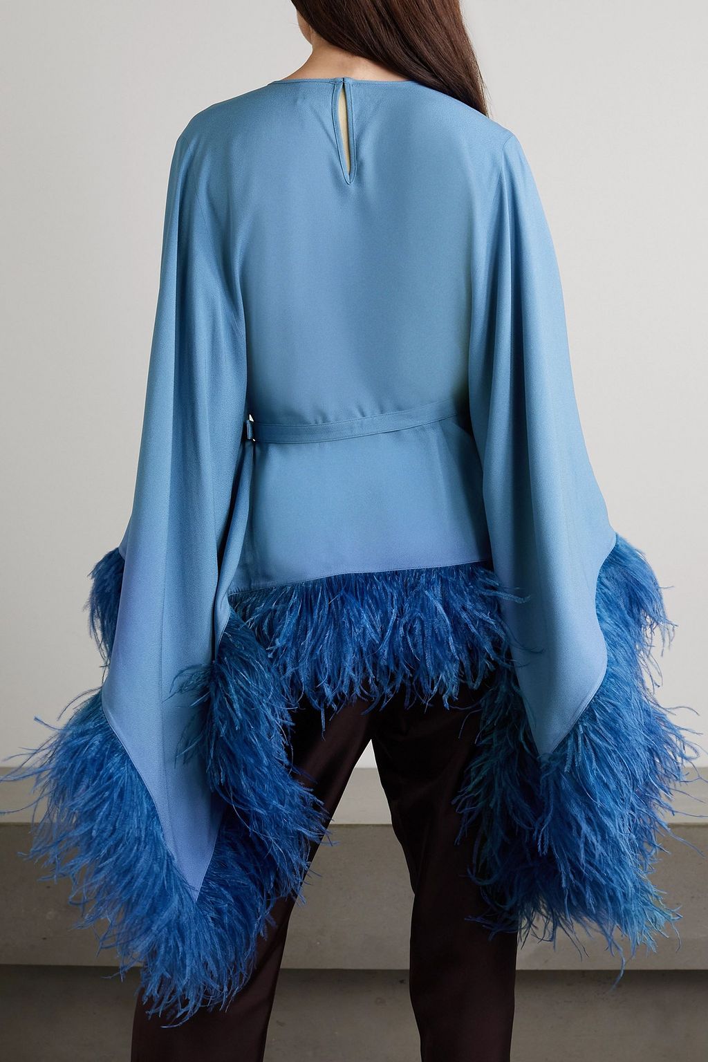 HUISHAN ZHANG Anthea belted feather-trimmed crepe blouse