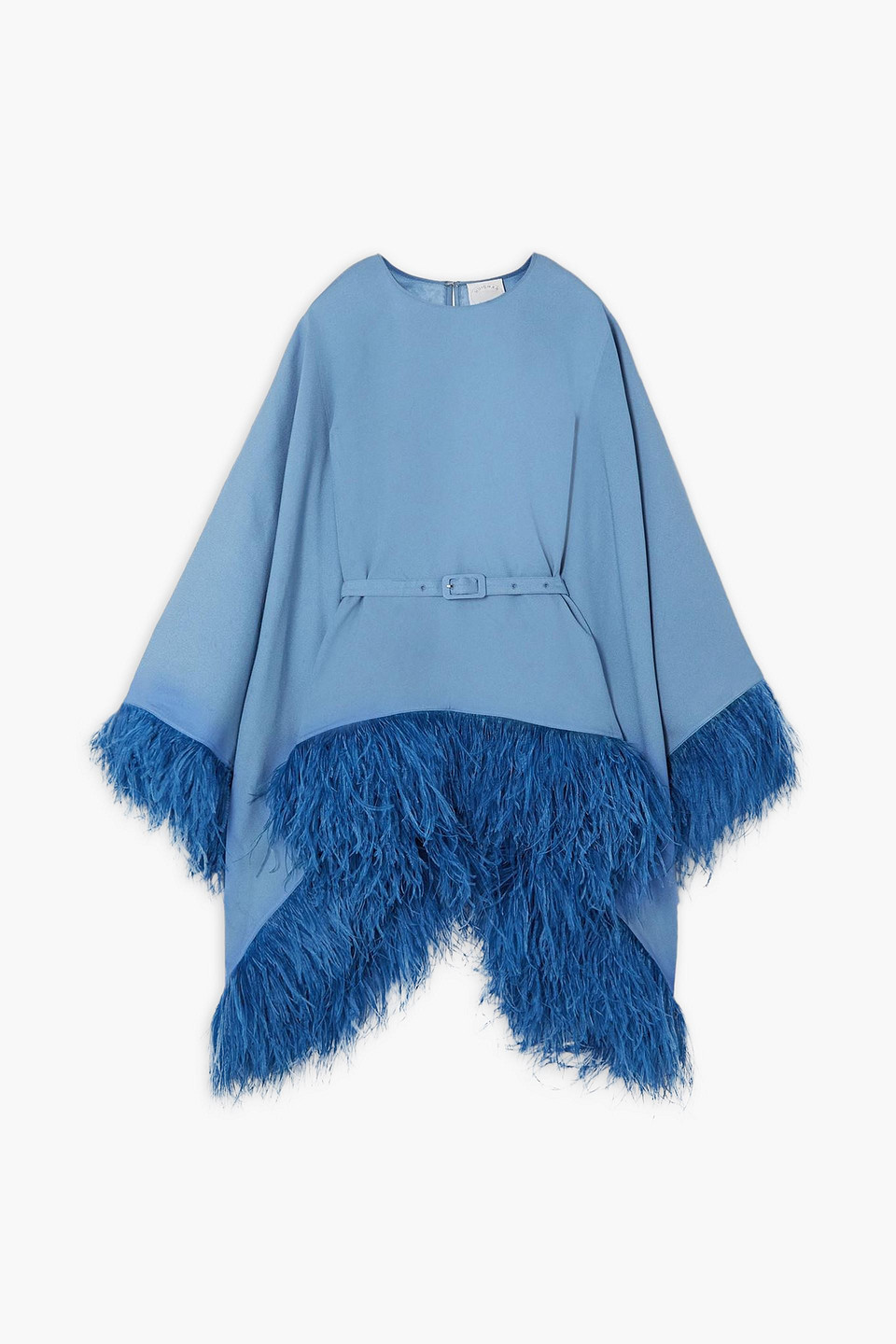 Huishan Zhang Anthea Belted Feather-trimmed Crepe Blouse In Blau