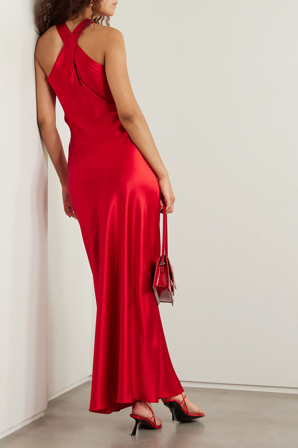 GALVAN EVELYN CUTOUT SATIN HALTERNECK MAXI DRESS