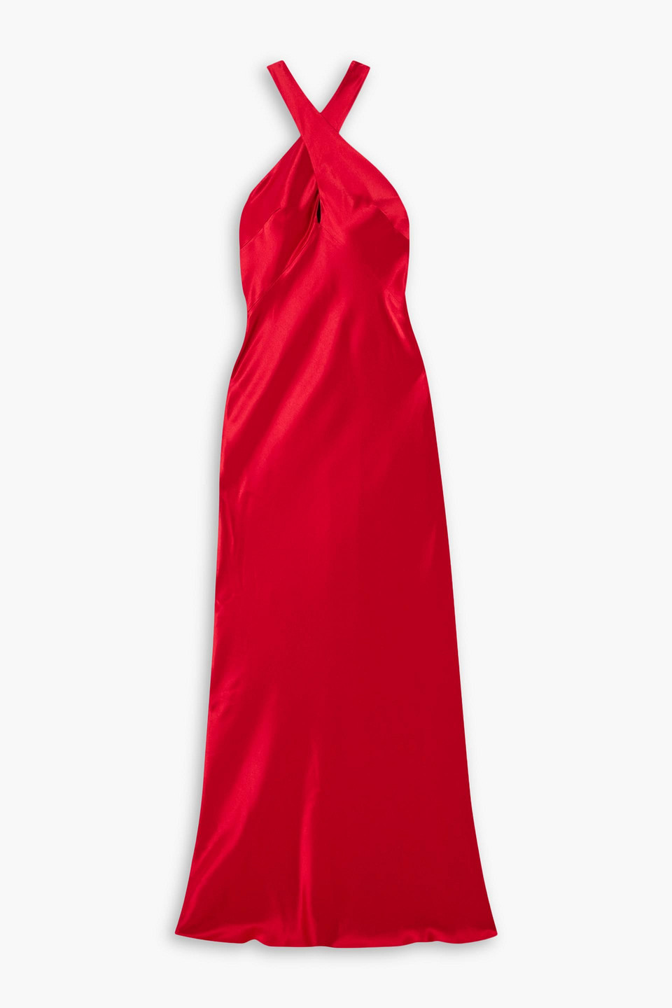 GALVAN EVELYN CUTOUT SATIN HALTERNECK MAXI DRESS