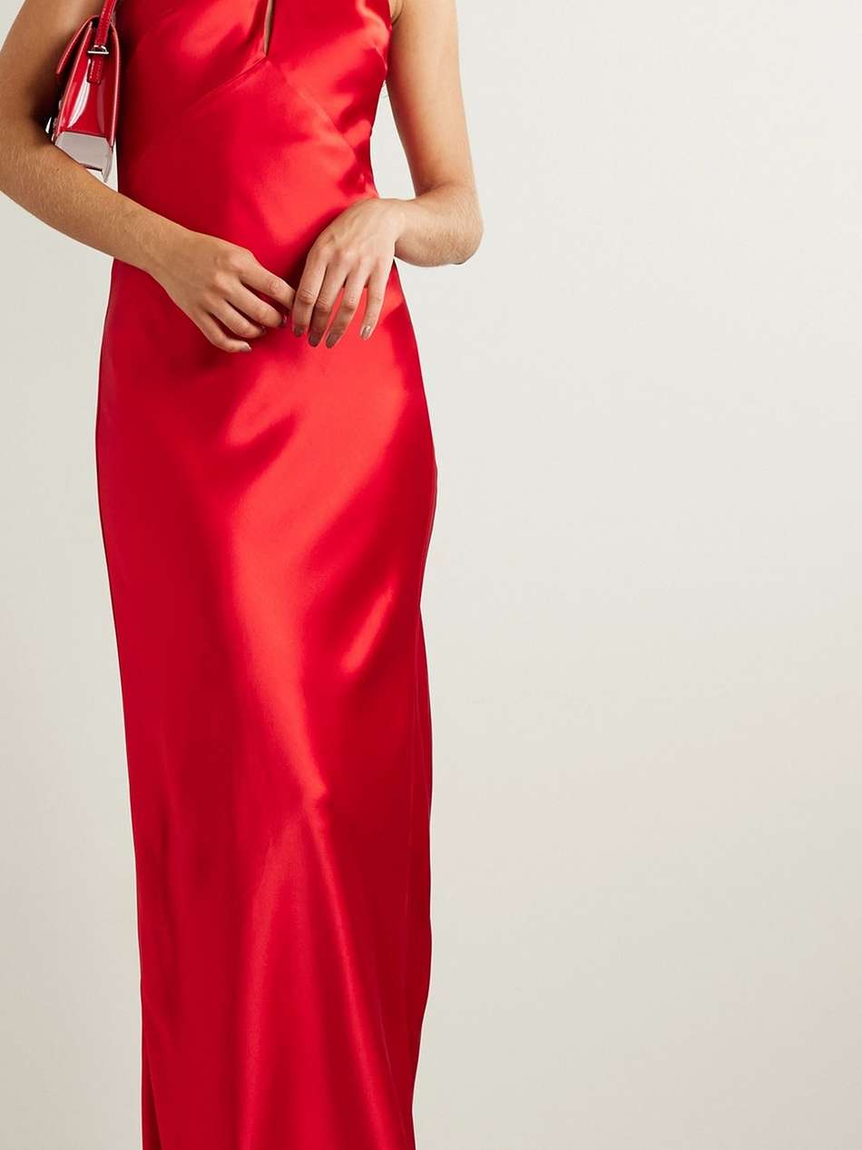 evelyn cutout satin halterneck maxi dress