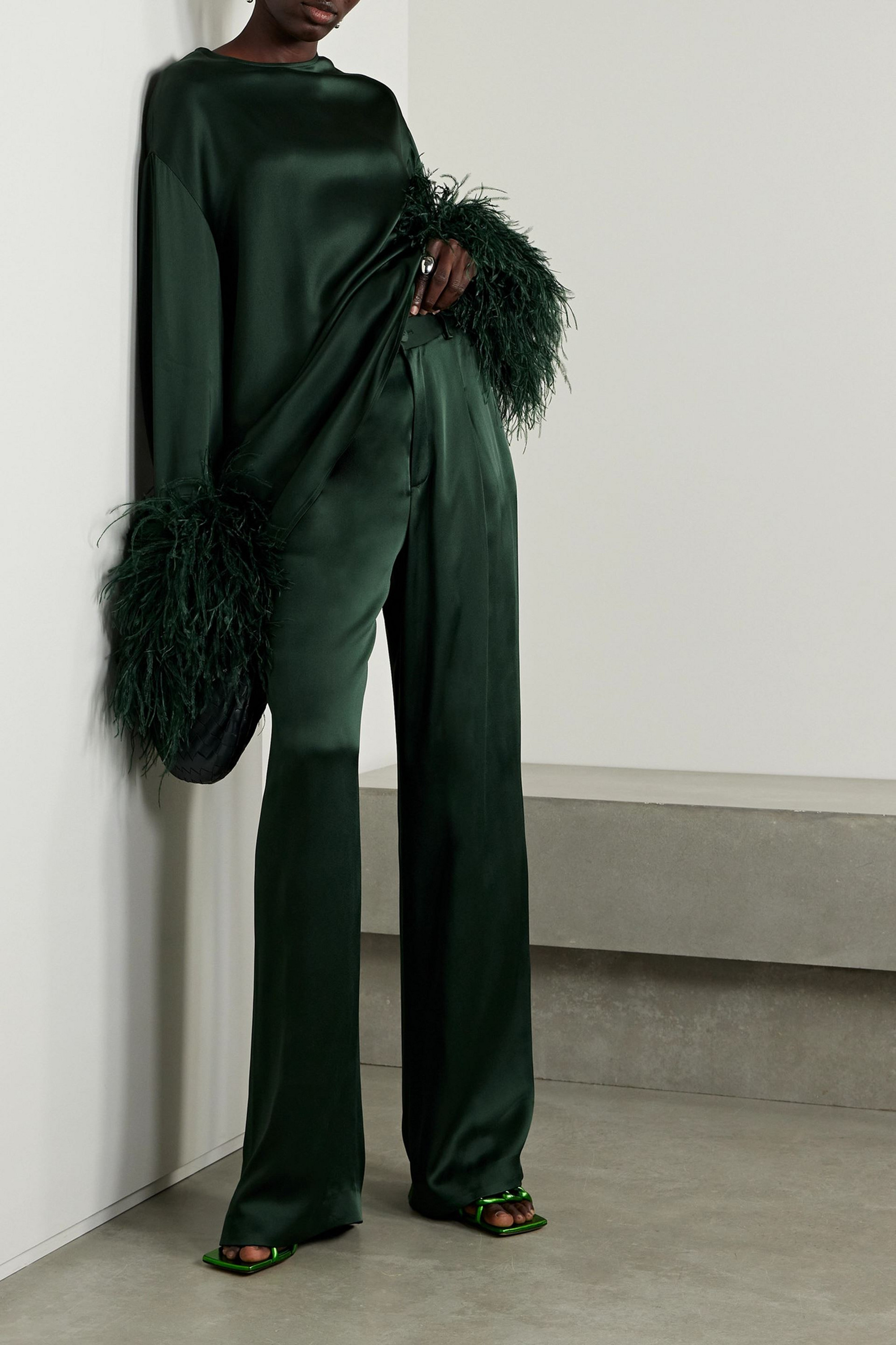 LAPOINTE Pleated satin straight-leg pants