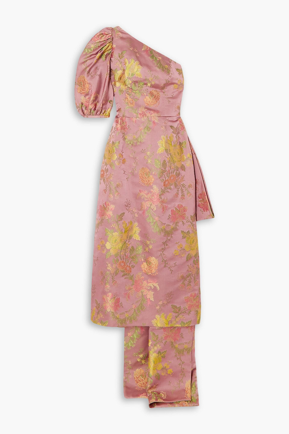 Markarian Drusa One-shoulder Draped Floral-jacquard Midi Dress In Antique Rose