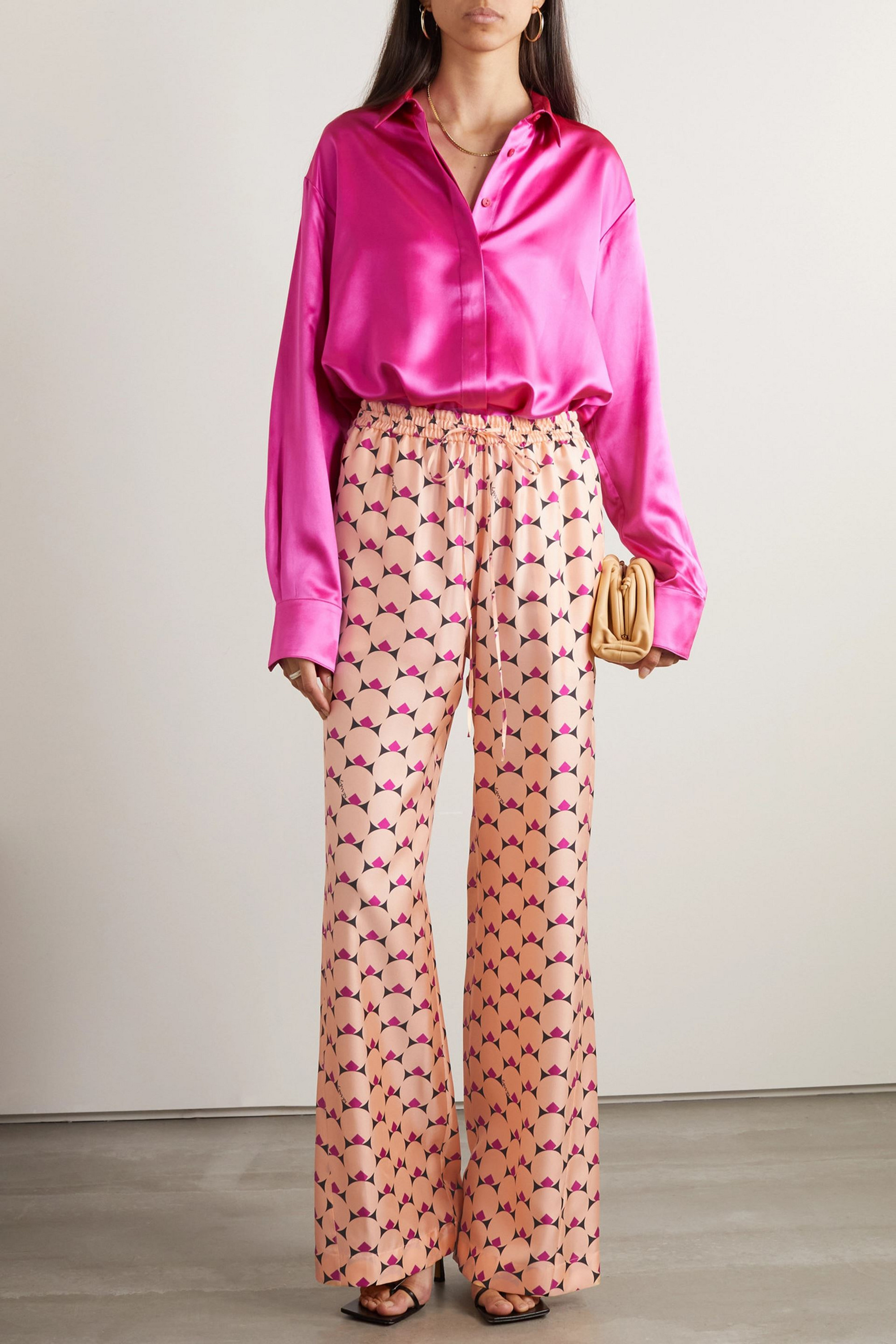 Lanvin Printed silk-twill wide-leg pants