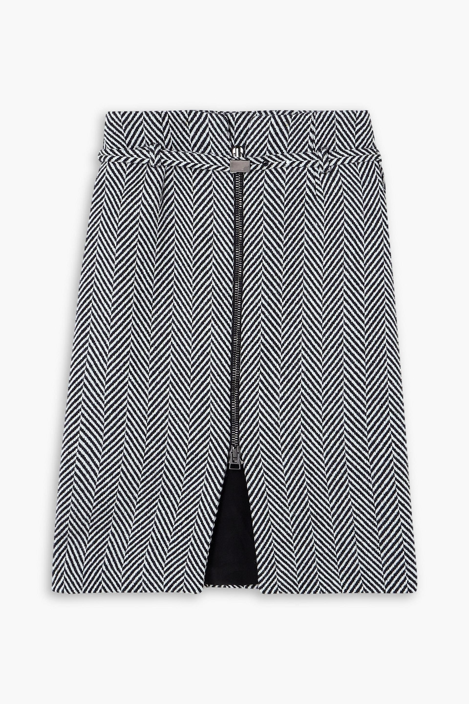 Tom Ford Belted Herringbone Wool-blend Skirt In Black