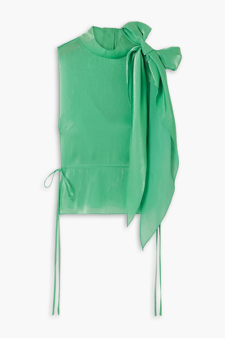 Victoria Beckham Tabard Bow-detailed Metallic Crepon Blouse In Green