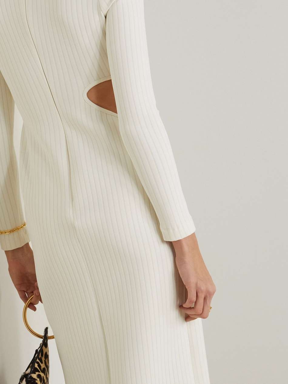 cutout ribbed stretch-knit midi turtleneck dress
