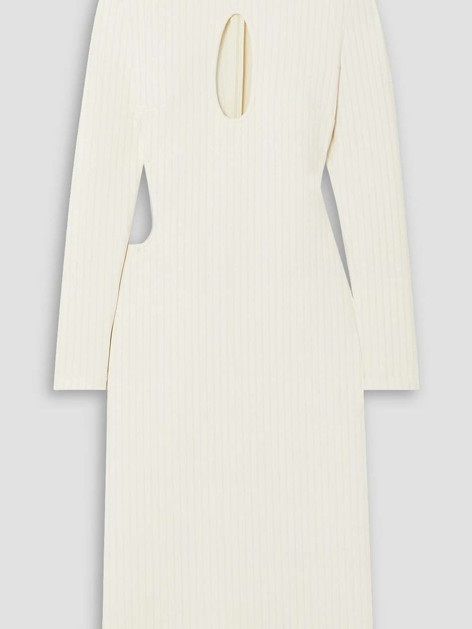 cutout ribbed stretch-knit midi turtleneck dress
