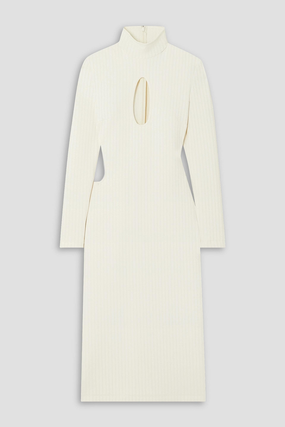 Halpern Cutout Ribbed Stretch-knit Midi Turtleneck Dress In Ivory