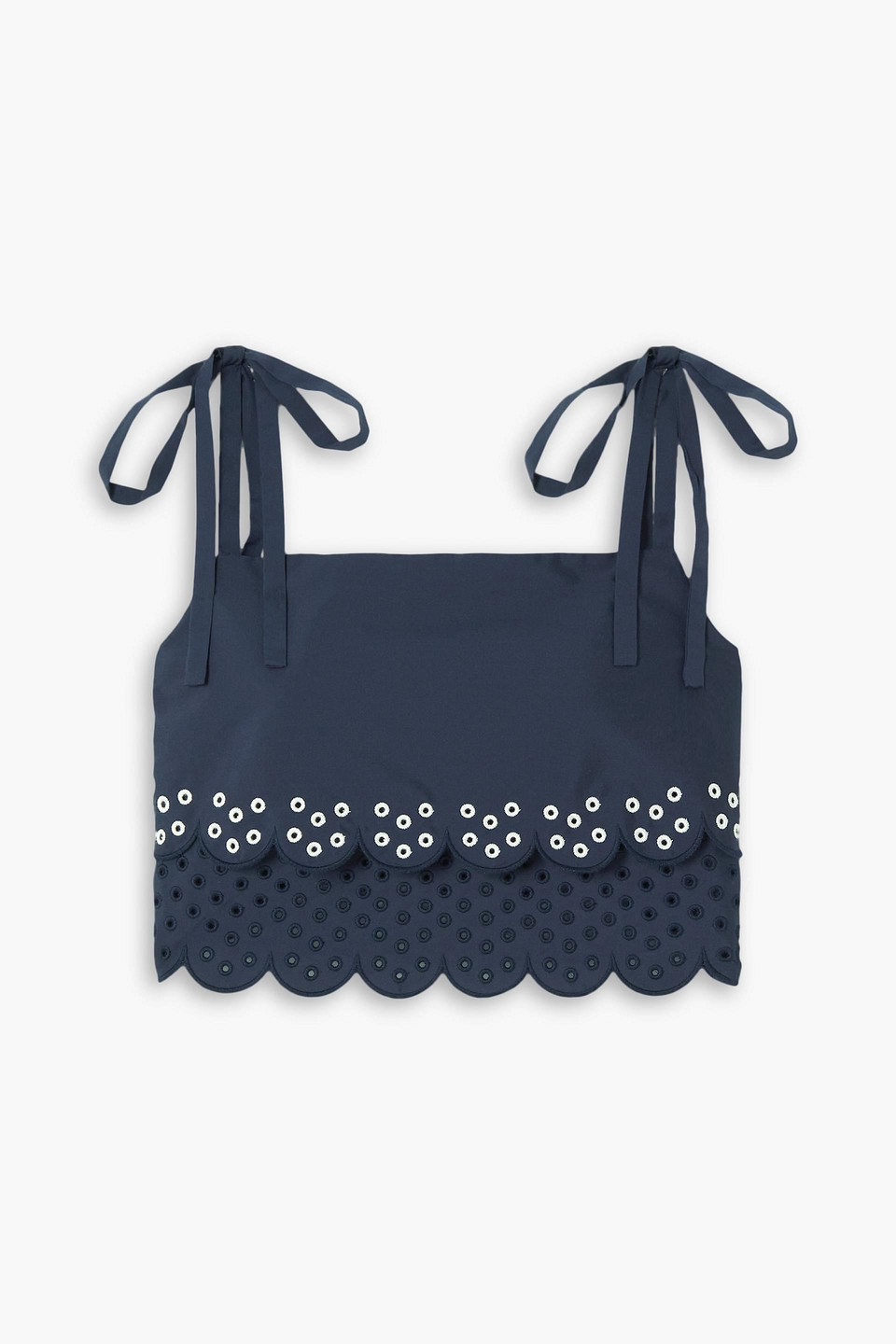 Jason Wu Cropped Scalloped Broderie Anglaise Cotton-blend Top In Navy