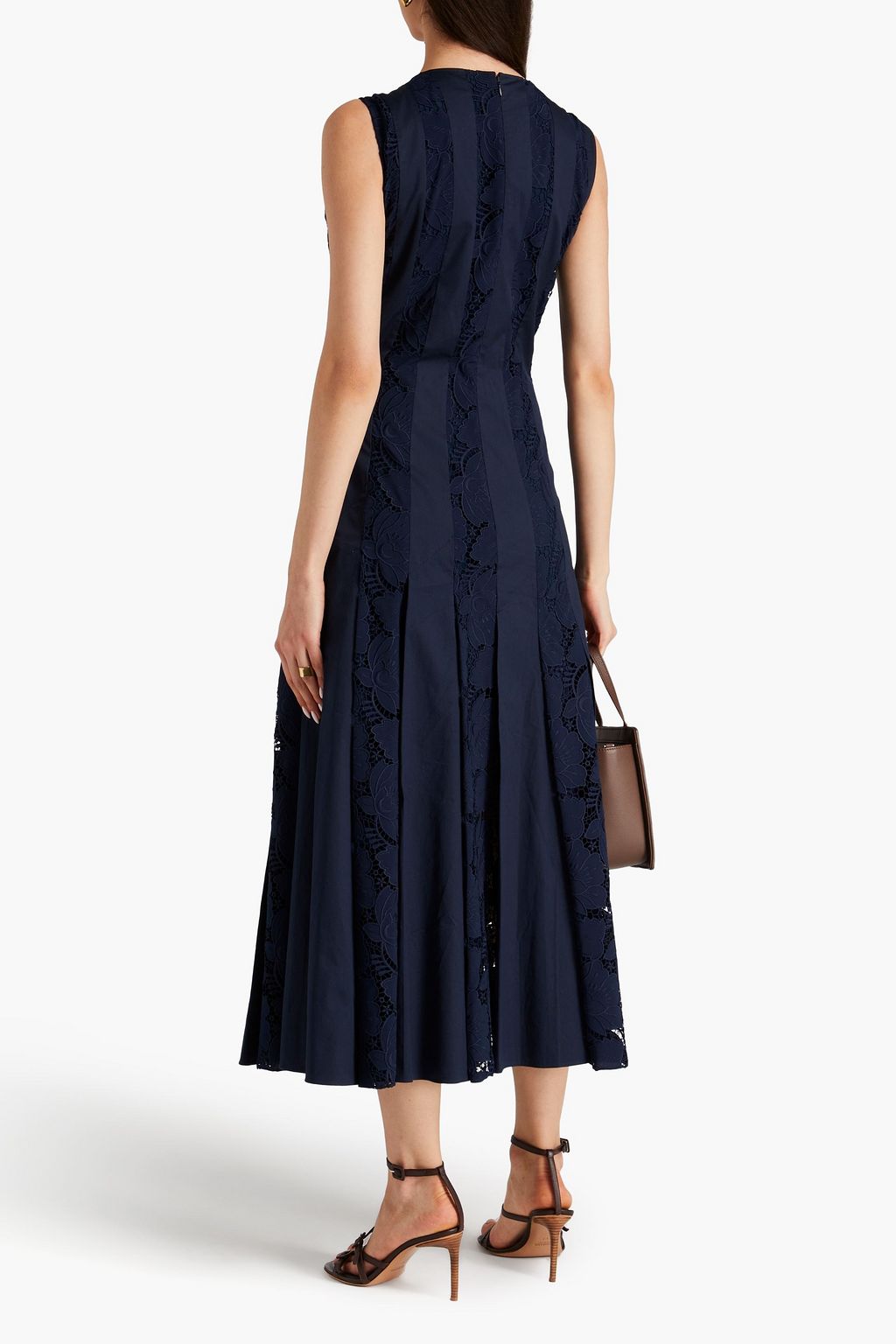 OSCAR DE LA RENTA Guipure lace-paneled cotton-blend poplin midi dress