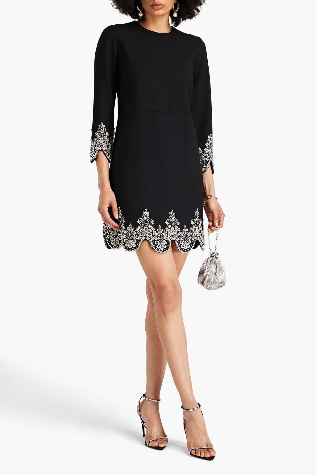 OSCAR DE LA RENTA Embellished wool-blend mini dress