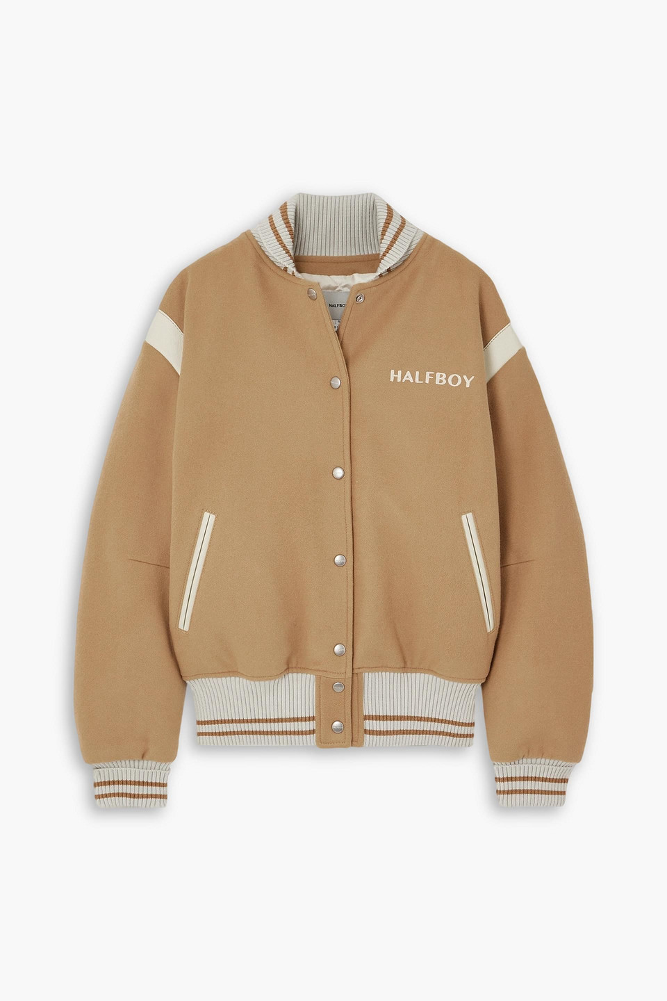 Halfboy Leather And Jersey-trimmed Wool-blend Jacket In Sand