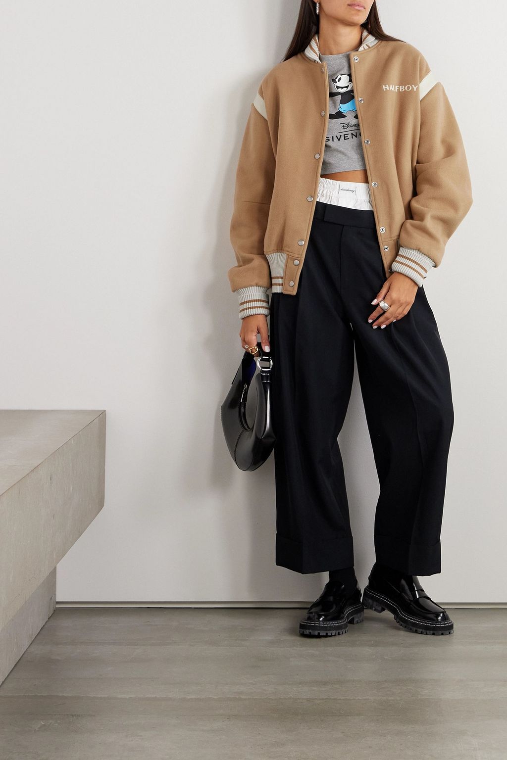 HALFBOY Leather and jersey-trimmed wool-blend jacket
