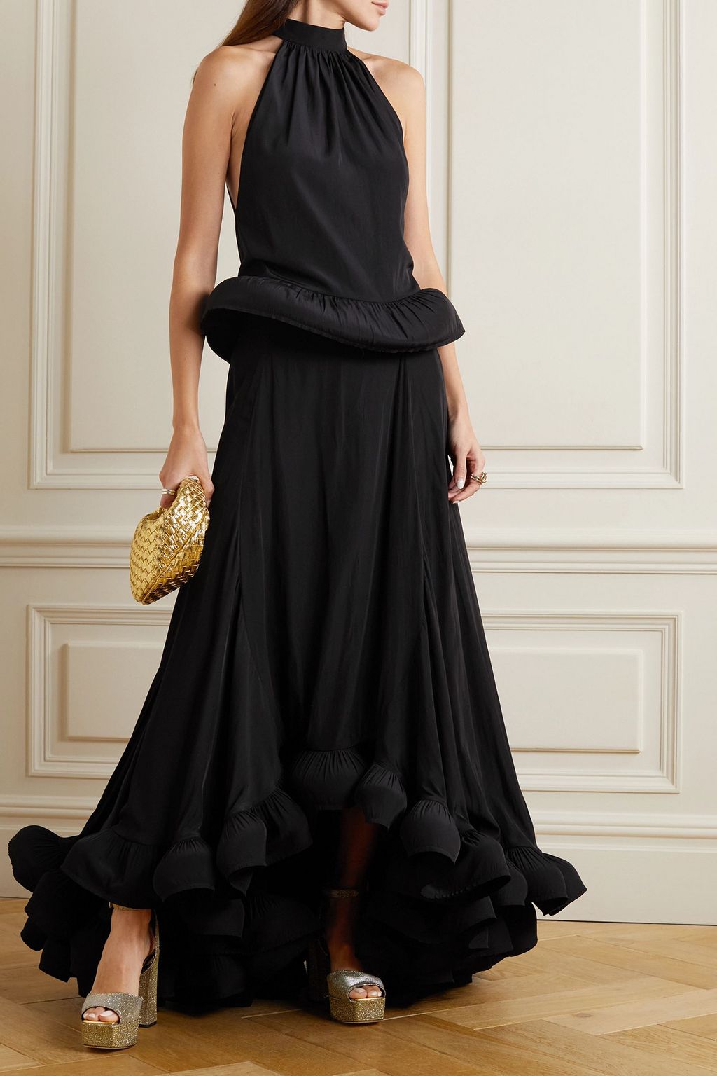 LANVIN Satin peplum halterneck top